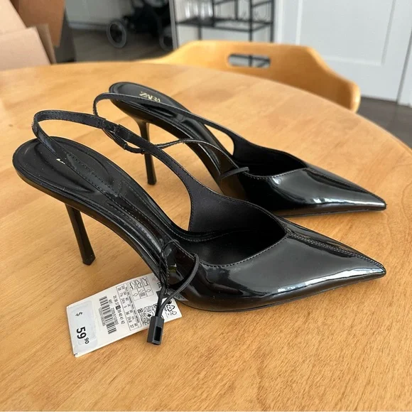 NWT Zara Faux Patent Leather Finish Open Back Shoes - Picture 2 of 5